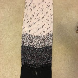 Pink multi patterned scarf/wrap with tassel fringe